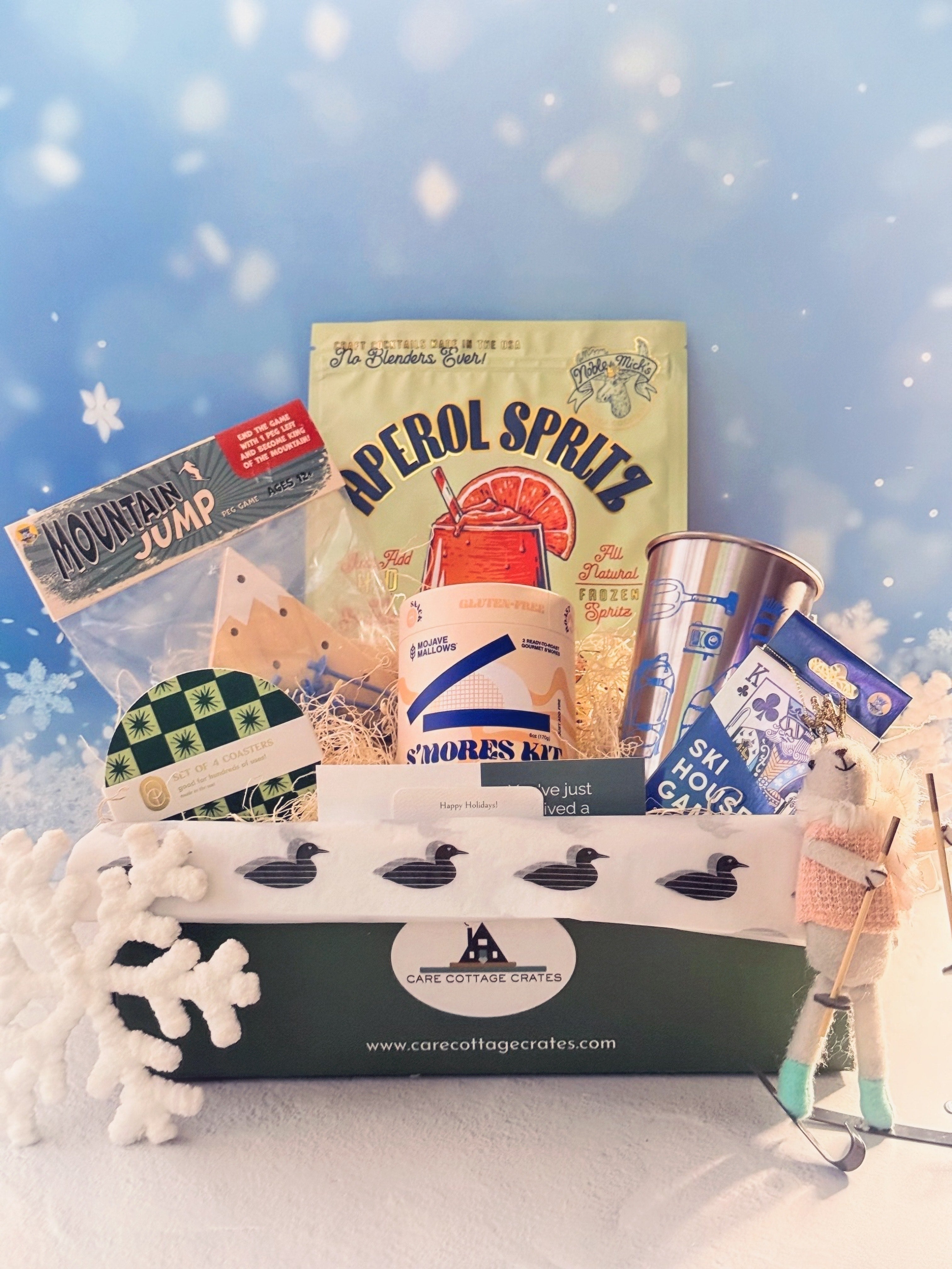 Après Ski Crate is a full-sensory gifting experience bringing an evening after a day on the slopes, home. Includes coasters, Mountain Jump game, Ski House Games Card Deck, Noble Mick&